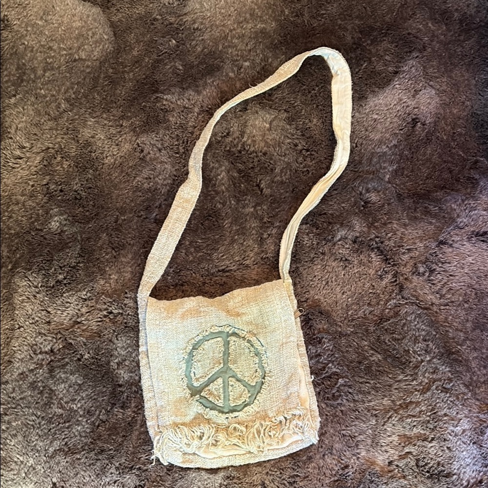 Kathmandu Cream and Green Crossbody Bag with Bohemian Flair